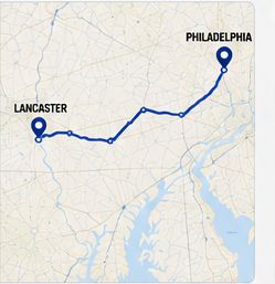 Lancaster to Philadelphia service route map